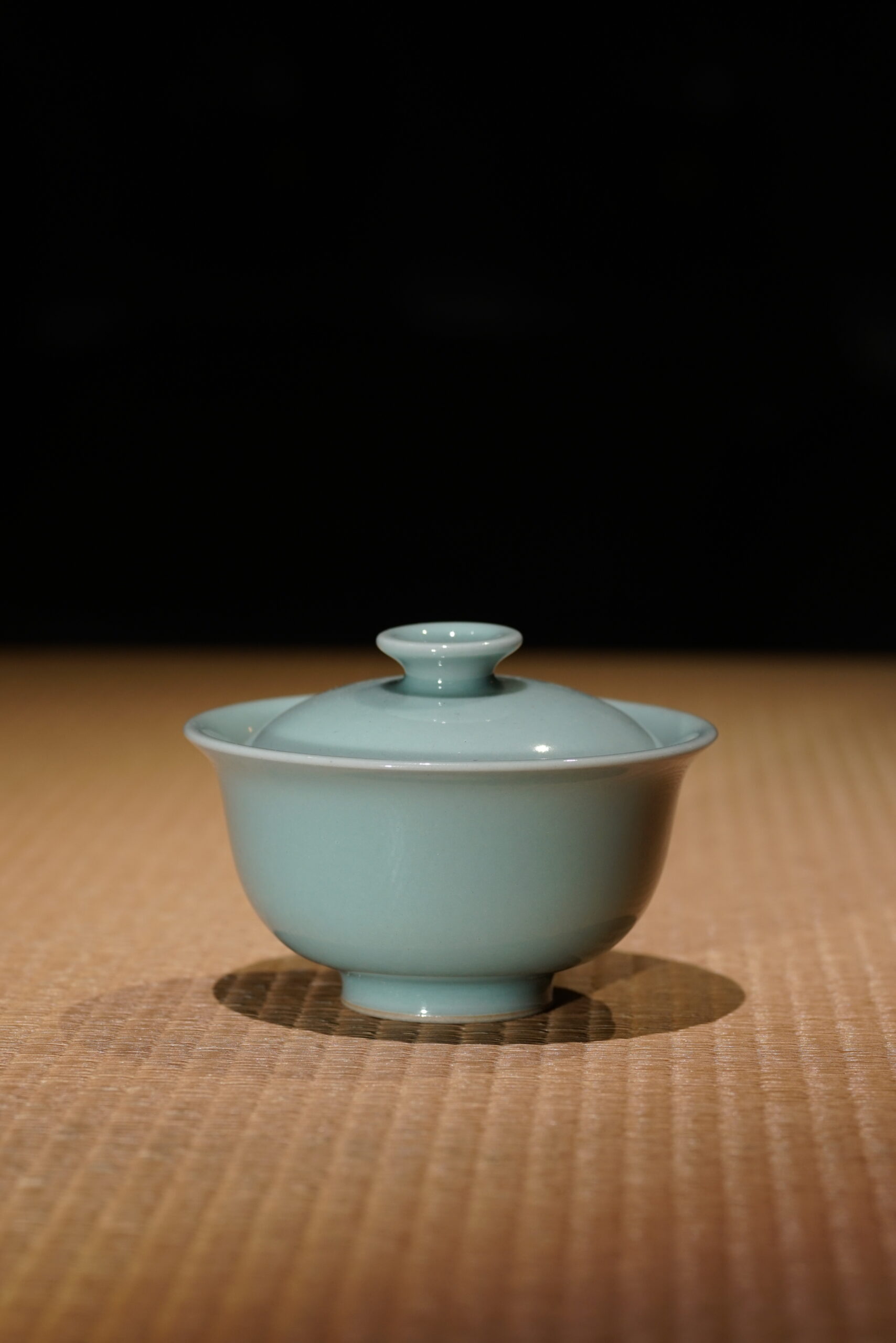 柴烧 粉青二才盖碗